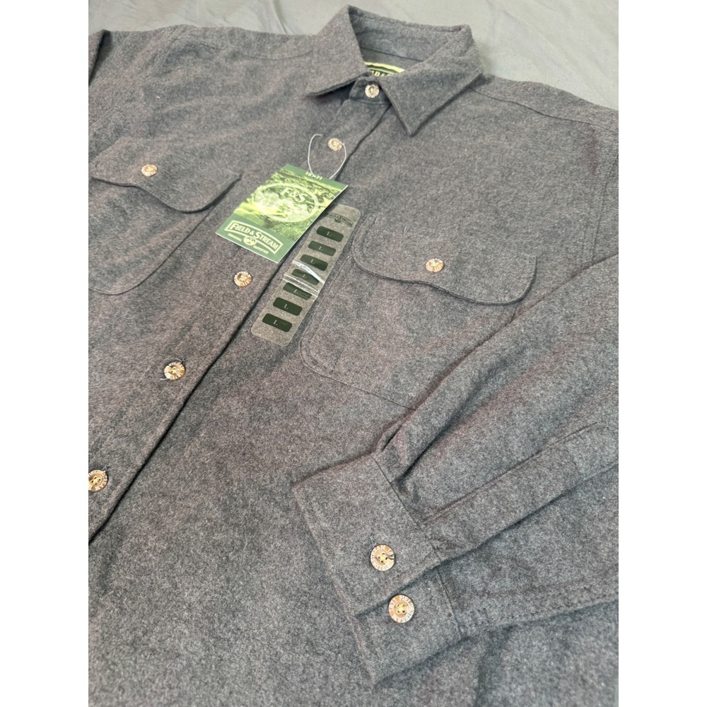Field & Stream Mens Flannel Button Up Shirt Gray Coal Cotton Large NWT 562567
